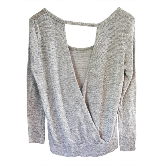 Beyond Yoga Feel the Breeze Heather Gray Sparkle Open Back Sweater Sz M - Picture 3 of 12